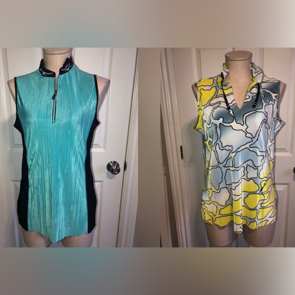 2 Jamie Sadock Golf shirts Sleeveless Turquoise and Black Women's Top size med